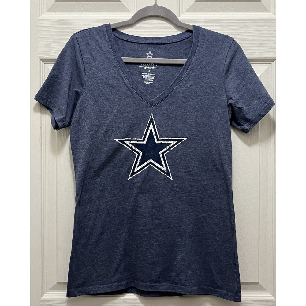 Dallas Cowboys Womens M Navy V Neck T Shirt Star Logo NFL Football